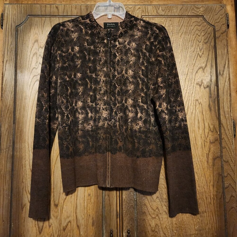 Zipper Front Light Weight Animal Print Cardigan Sweater Ladies XL